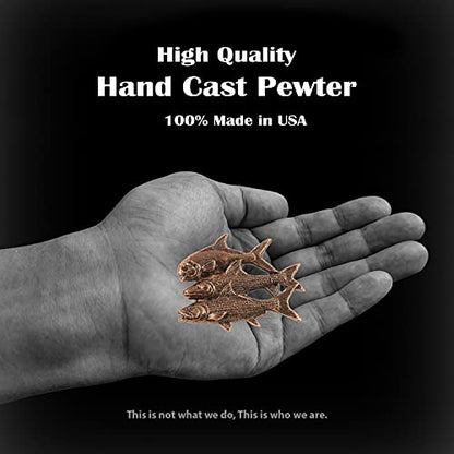 Grand Slam Bonefish Tarpoon Fish Pin, Pewter, Lapel, Hat, Pins, Brooch, Brooches, Jewelry, Gift, Handmade in the USA, 200 Fish Designs Available. S035PRZ - color: Copper Plated