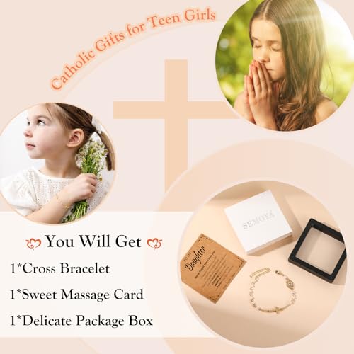 Catholic Bracelets Gifts for Women Girls, Simulated Pearl Rosary Beads Virgin Mary Cross Charm Bracelet Confirmation First Communion Baptism Religious Christian Jewelry Gift - color: To My Daughter Silver