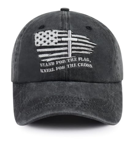 Christian Jesus Cross Hats for Men, Stand for The Flag Kneel for The Cross Baseball Cap - color: Black