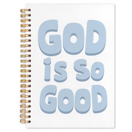 Blue Christian Spiral Notebook 5.5x8.3 - color: White Blue Christian God is Good