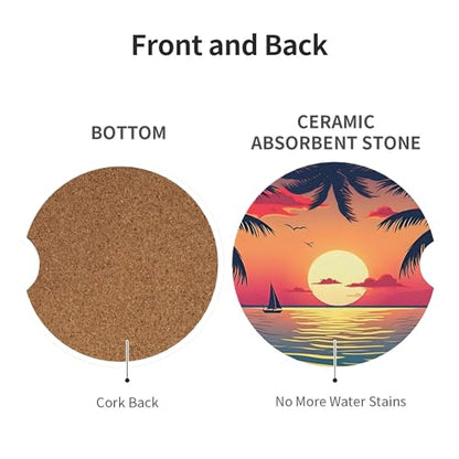 Beach Sunset Car Cup Holder Coasters 2 Pack 2.63" for Women - color: Orange