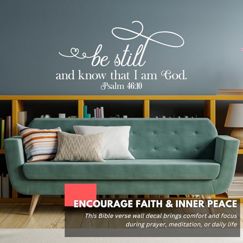 My Vinyl Story - Be Still - Psalm - Inspirational Wall Decal Sticker Quote Religious Bible Verse Christian Scripture Vinyl Art Decor for Home Prayer Room Church, Removable (Black, 42x22 inches) - color: Black, size: 42x22 inches
