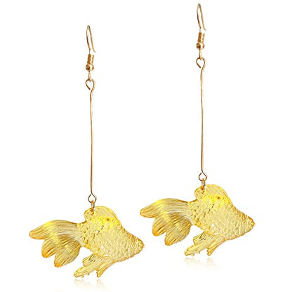 Funny Cute Long Transparent Resin Goldfish Dangle Drop Earrings Creative Chic Personalized Simulation Fish Earrings for Women Statement Jewelry Gifts - color: Yellow