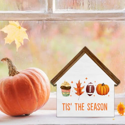 Fall Decor, Tis' the Season House Shaped Wood Block Sign - color: Tis