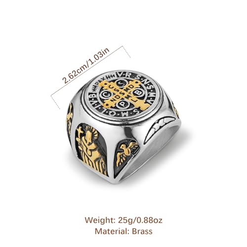 HZMAN St. Benedict Ring for Men, Exorcist Protection Prayer Ring in Stainless Steel, Comfort Fit Sizes 8-13, Gift for Son, Husband, Boyfriend