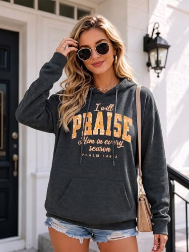 FASHGL Christian Hoodie for Women Religious Faith Sweatshirt Inspirational Pullover Tops Bible Verse Long Sleeve Tops - color: New Dark Gray, size: Medium
