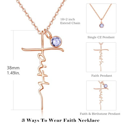 PRAYMOS Faith Cross Necklace for Women 925 Sterling Silver Pendant Necklace With Birthstone Initial Christian Religious Confirmation Baptism Mothers Day Gifts - color: 4-Rose Gold November(Citrine)