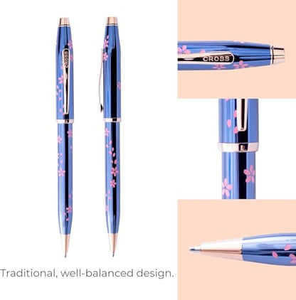 Cross Century II Cherry Blossom Blue Ballpoint Pen, AT0082-163, Black Ink - color: YOZAKURA Translucent Cobalt Blue, style: Century II