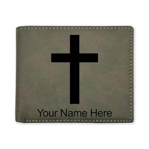 LaserGram Personalized Wallet, Christian Cross (Gray) - color: Gray