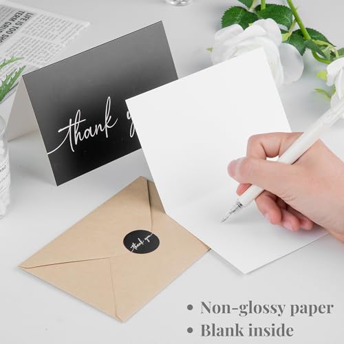 Bulk Pack of 20 Thank You Cards with Envelopes - Black Thank You Cards - color: Black & White Thank You