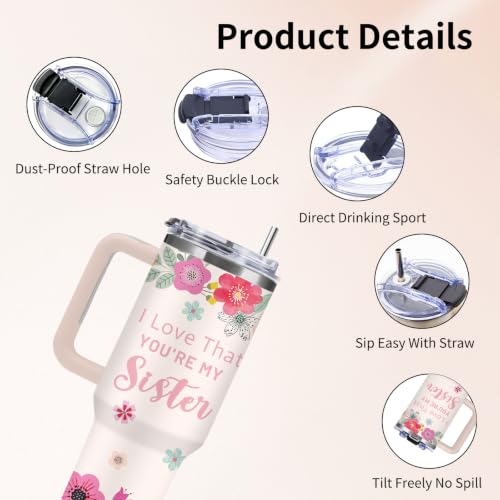 Sisters Gifts from Sister, 40 oz Sister Tumbler with Handle and Straw - color: Sister1