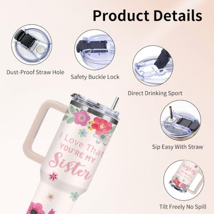 Sisters Gifts from Sister, 40 oz Sister Tumbler with Handle and Straw - color: Sister1