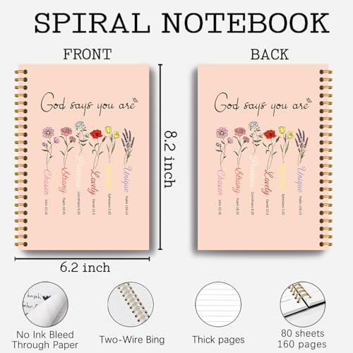 Christian Floral Notebook, God Says You Are Bible Verse Journal, Christian Gifts for Women, Inspirational Religious Hardcover Spiral Notebooks Journals, 5.5x8.3 Inch - color: Christian Floral