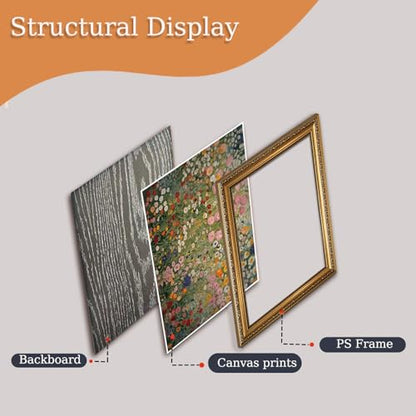 Gustav Klimt Wall Art Flowers Picture Garden Canvas Print 16x24in - color: Gold Framed-3, size: 10"L x 8"W