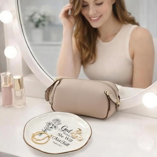 God Is Within Her Jewelry Dish Jewelry Tray, Inspirational Christian Ring Dish, Ceramic Trinket Tray for Women, Bible Verse Jewelry Holder for Rings Earrings Necklace, Christian Gifts for Women - color: God is within her, she will not fall.