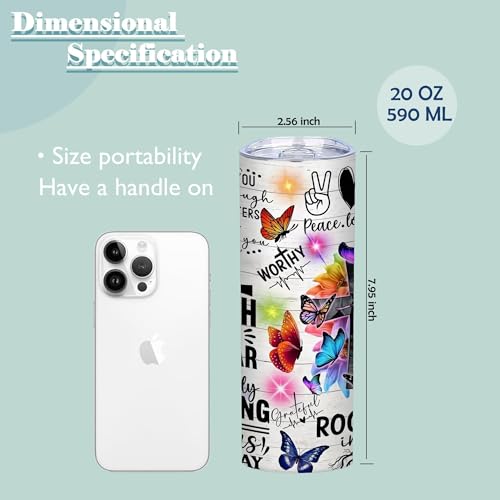 20oz Christian Bible Verse Butterfly Stainless Steel Tumbler with Lid,1 Pcs - color: Bible Verse Faith Affirmations