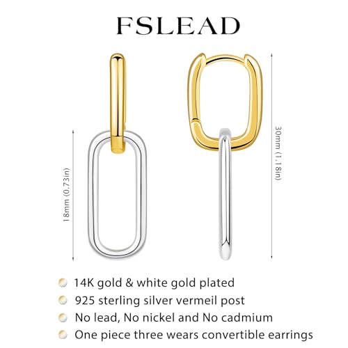 14K Gold Earring Cross Waterdrop Butterfly Heart Knot Earrings for Women Gold Silver Cross Leverback Drop Gold Silver Teardrop Hoop Dangle Earring White Gold Dangle Drop Earring - color: Two Tone-Paperclip Dangle Earring