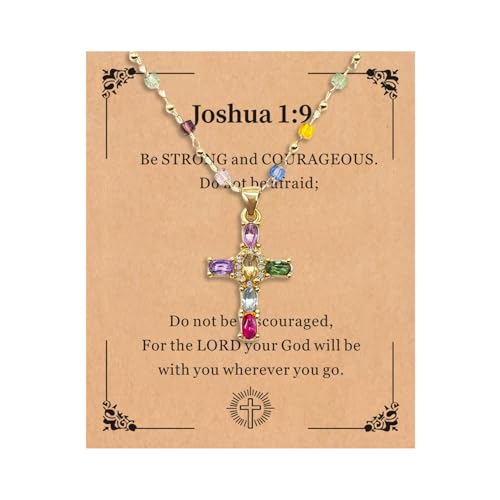Rainbow Cross Necklace Choker for Women, Colorful Shiny Rhinestones Cubic Zirconia Charm Necklace Dainty Faith Cross Pendant Necklaces Faith Christian Costume Easter Jewelry Gift for Her