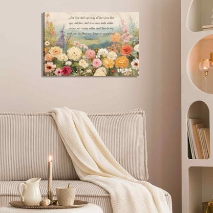 VPUQWGKE Christian Bible Floral Canvas Wall Art Prints Scripture Painting Flower Picture Wall Decor Artwork for church home bedroom Decoration 12x16in