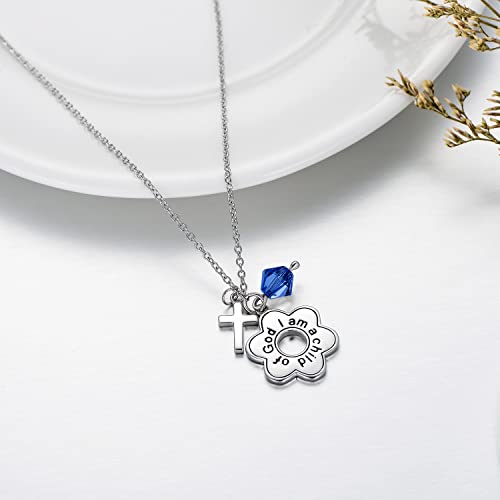 AOBOCO 925 Sterling Silver I Am a Child of God Daisy Necklace Jewelry Birthday Birthday Baptism Communion Gifts for Girls - color: Simulated Sapphire