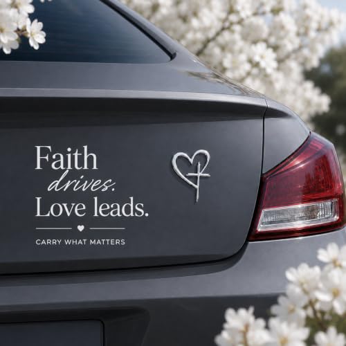 Jesus Love Heart Cross Car Emblem Sticker, 3D Metal Christian Car Decal, Faith Religious Auto Badge for Cars SUV Trucks (Silver) - color: Silver