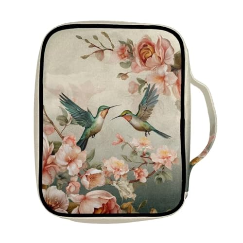 Coldinair Bible Covers for Women Men Hummingbird Floral Bible Case with Bookmark Large Carrying Book Case Church Bag Bible Protective with Pocket and Zipper - color: Hummingbird Floral