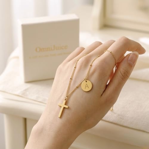 Initial Cross Necklace for Women, Stainless Steel Christian Necklace, Faith Jewelry Gift with Bible Verse Card and Gift Box