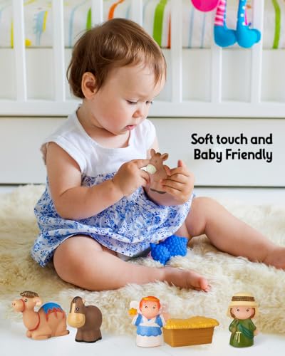 COOLTUNE Nativity Set for Kids – 25 Piece Christmas Nativity Playset with Figures, Soft Rubber Jesus Story Play Toys for Toddlers, Children, Baby Girls Boys Ages 1 2 3 4 5 6+ at Home & Sunday School
