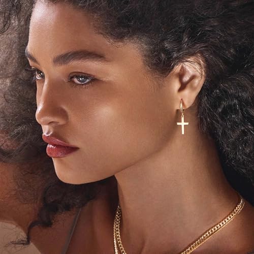 FETTERO Cross Dangle Earrings for Women Men Small Huggie Hoop Earring - style: Cross