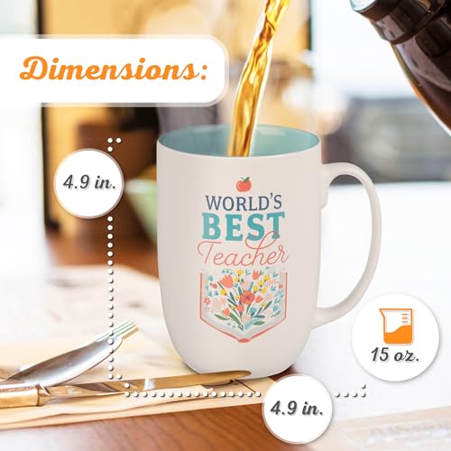 Christian Art Gifts Floral Ceramic Coffee Mug: World's Best Teacher, 15 oz. - color: Multicolor/Best Teacher