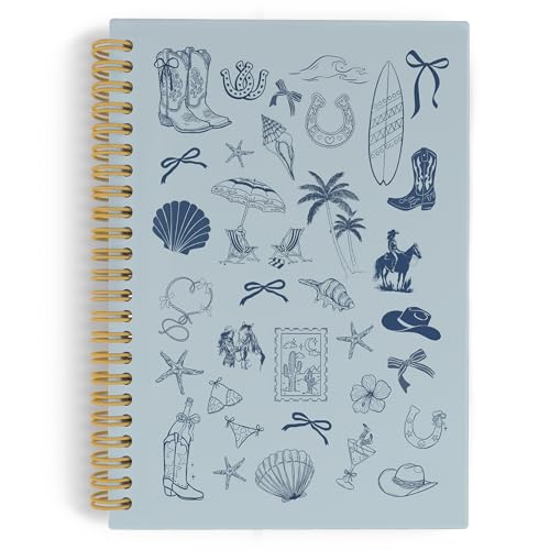 YLZlhb Blue Western Coastal Cowgirl Spiral Notebook Journal, Preppy Beach Notebooks for Note Taking, Cowgirl Gifts for Women, Girly Preppy Blue Ocean Hardcover Spiral Journal 5.5x8.3 Inches - color: cowgirl