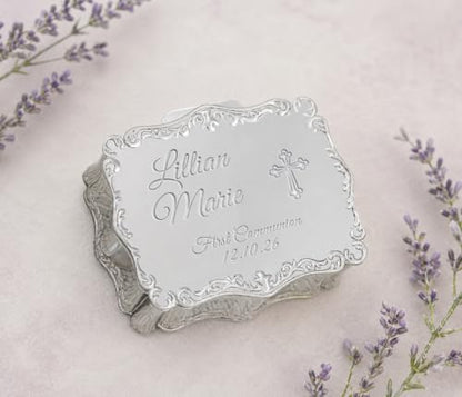 Cherished Moments Personalized First Communion Rectangle Jewelry Box - color: Silver Communion