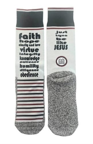 Bible Verse Socks for Men, Christian Scripture Crew Socks, Faith Gift - color: Just Tryna Be Like Jesus