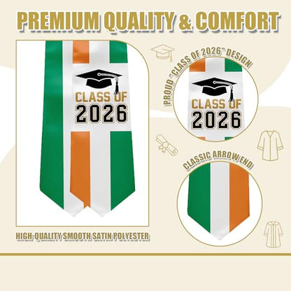 National Flag Graduation Stole Sash - 72" Long Unisex Honors Stole for Students - color: Ireland Irish