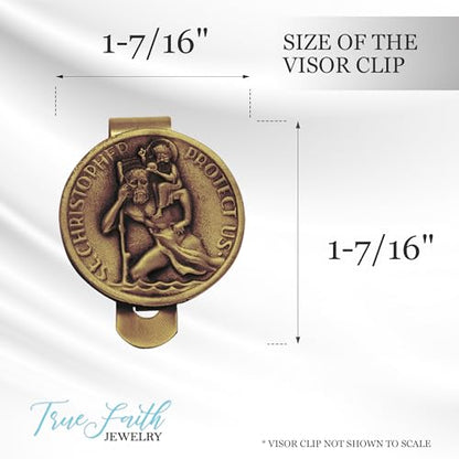 True Faith Jewelry Pewter Round St Christopher Medal Visor Clip for Car, Patron Saint of Travelers, Gift for New Driver, Fine Pewter (92% Tin), 1-7/16 x 1-7/16 Inch - size: St. Christopher (Round) 2