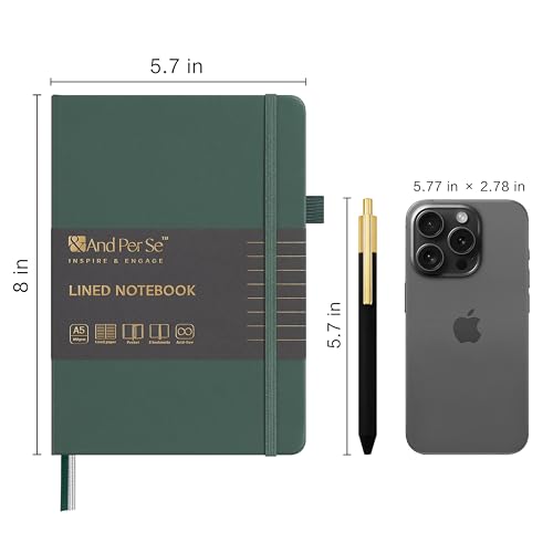 &And Per Se Lined Journal and Pen Set, A5 Leather Hardcover Notebook with Pen & Stationary Set, 160 Pages 100GSM Thick Ruled Paper Journal for Business Work Writing (Green) - color: Green