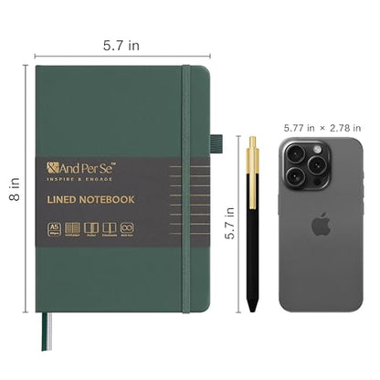 &And Per Se Lined Journal and Pen Set, A5 Leather Hardcover Notebook with Pen & Stationary Set, 160 Pages 100GSM Thick Ruled Paper Journal for Business Work Writing (Green) - color: Green