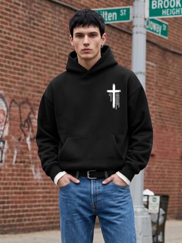 Christian Hoodies for Men Jesus Hoodies Faith Bible Verse Graphic Pullover - color: Black, size: Medium