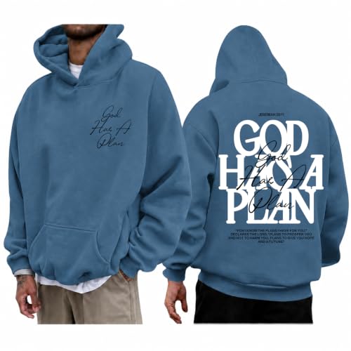 Christian God Hoodie for Men Jesus Faith Religious Bible Verse Hoodies Inspirational Graphic Fleece Sweatshirt - color: Deep Blue, size: Large