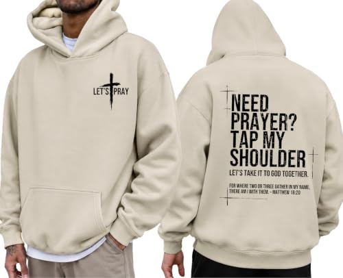 Eatbook Christian Hoodies for Men Faith Over Fear Cross Graphic Hoodie - color: Apricot1, size: Medium