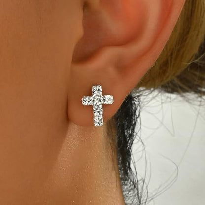QiaTsed Earrings for Women Cross Stud Earrings Hypoallergenic Dainty Earrings Simple Small Earrings Ideal Jewelry Gift for Women