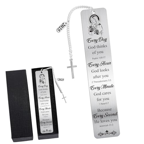 Virgin Mary Metal Bookmark, Catholic Book Mark with Cross Charm - style: Virgin Mary