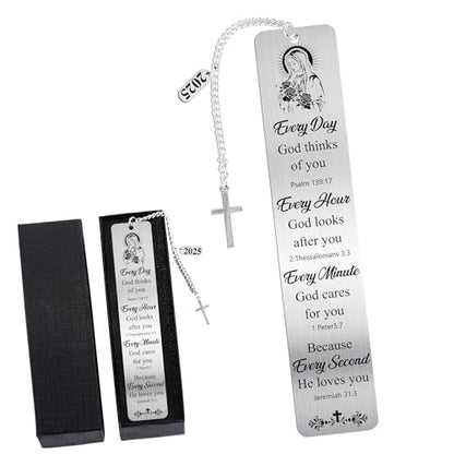 Virgin Mary Metal Bookmark, Catholic Book Mark with Cross Charm - style: Virgin Mary
