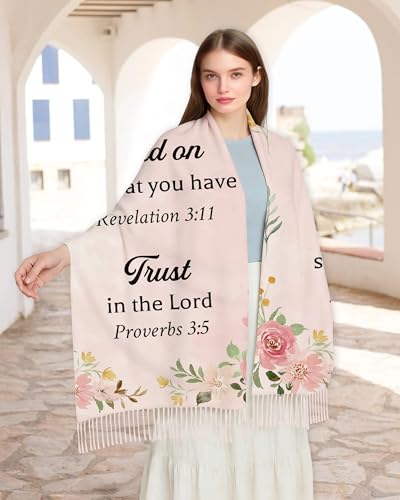 Bozidol Prayer Shawl for Women Christian Floral Cross Bible Verse Scarf Clothes for Christmas Mothers Day Birthday Gifts - color: Joshua 1:9