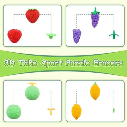 30 pcs Fruit Erasers for Kids Desk Pet Classroom Prizes,3D Take Apart Pencil Erasers Cute Puzzle Erasers for Kids Class Treasure Box,Game Rewards,Party Favors - color: Fruit-30