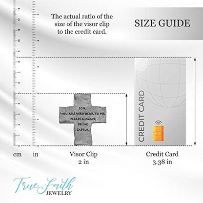 True Faith Jewelry Pewter Son Drive Safely Cross Car Visor Clip, New Driver Gifts from Mom and Dad, Fine Pewter (92% Tin), 2 x 1-3/4 Inch - size: Son