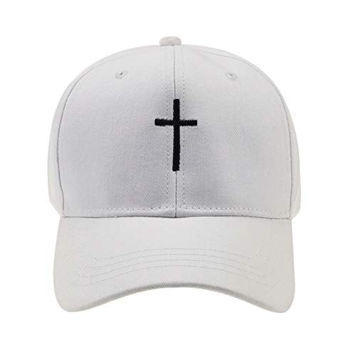 Cross Embroidery Baseball Cap,Adjustable Structured Dad Hat for Men Women Sun Hat - color: White-1