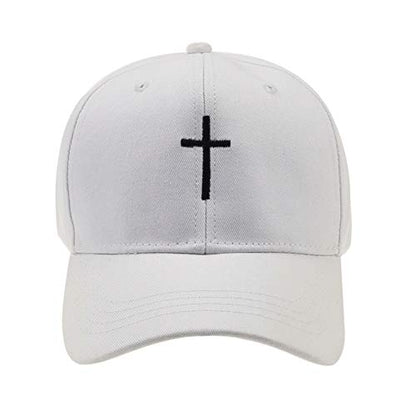 Cross Embroidery Baseball Cap,Adjustable Structured Dad Hat for Men Women Sun Hat - color: White-1