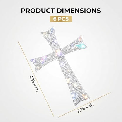 6PCS Rhinestone Cross Car Decals, Sparkly Waterproof Religious Christian Faith Sticker with Self-Adhesive, Crystal Bling Decoration for Car Window Bumper Laptop Motorcycle Helmet
