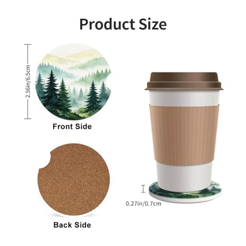 Misty Pine Forest Car Cup Holder Coasters Absorbent Ceramic Coaster - color: Blue